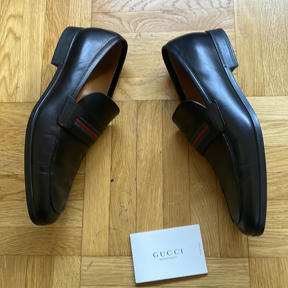 Gucci Leather Signature Web Loafer Navy 41 eu MEN US 8 - Picture 6 of 8